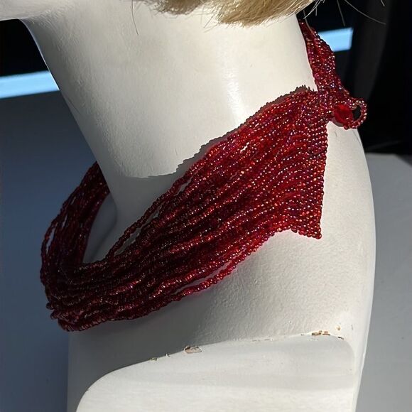 24 Strand Pill Bead Necklace - Red & Beautiful - Picture 5 of 12